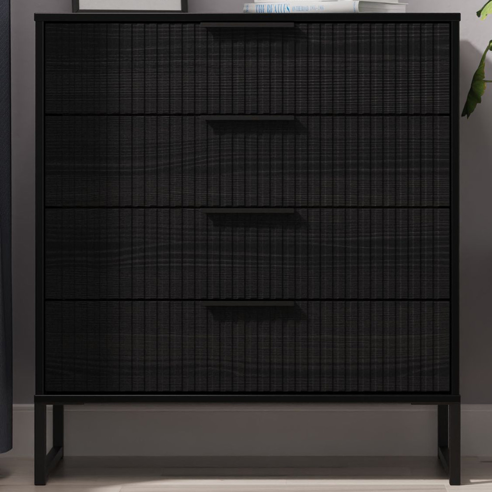 Crowndale Fluted 4 Drawer Black Ash Chest of Drawers Ready Assembled Image 1