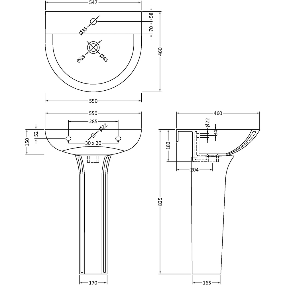 nuie Freya 1 Tap Hole White Basin and Pedestal 560mm Image 2