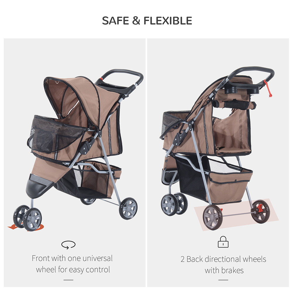 PawHut 3 Wheel Pet Stroller Brown Image 5