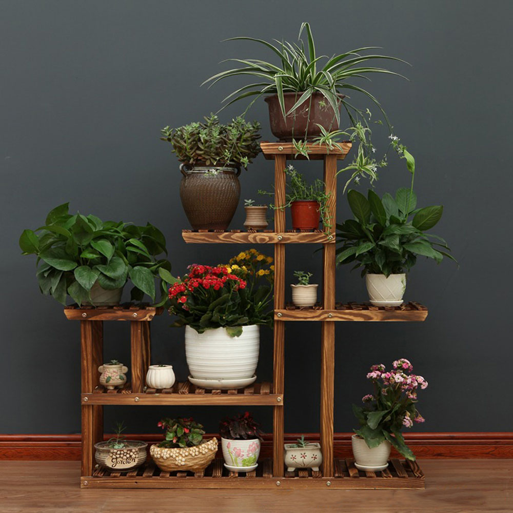 Living and Home Multi Tiered Rustic Brown Plant Stand Image 6