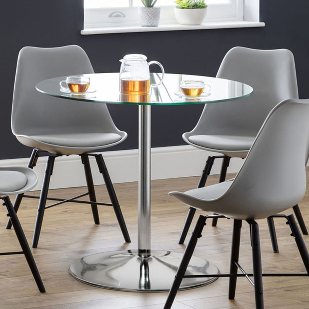Julian Bowen Kudos 4 Seater Pedestal Dining Table Chrome and Glass Image 1