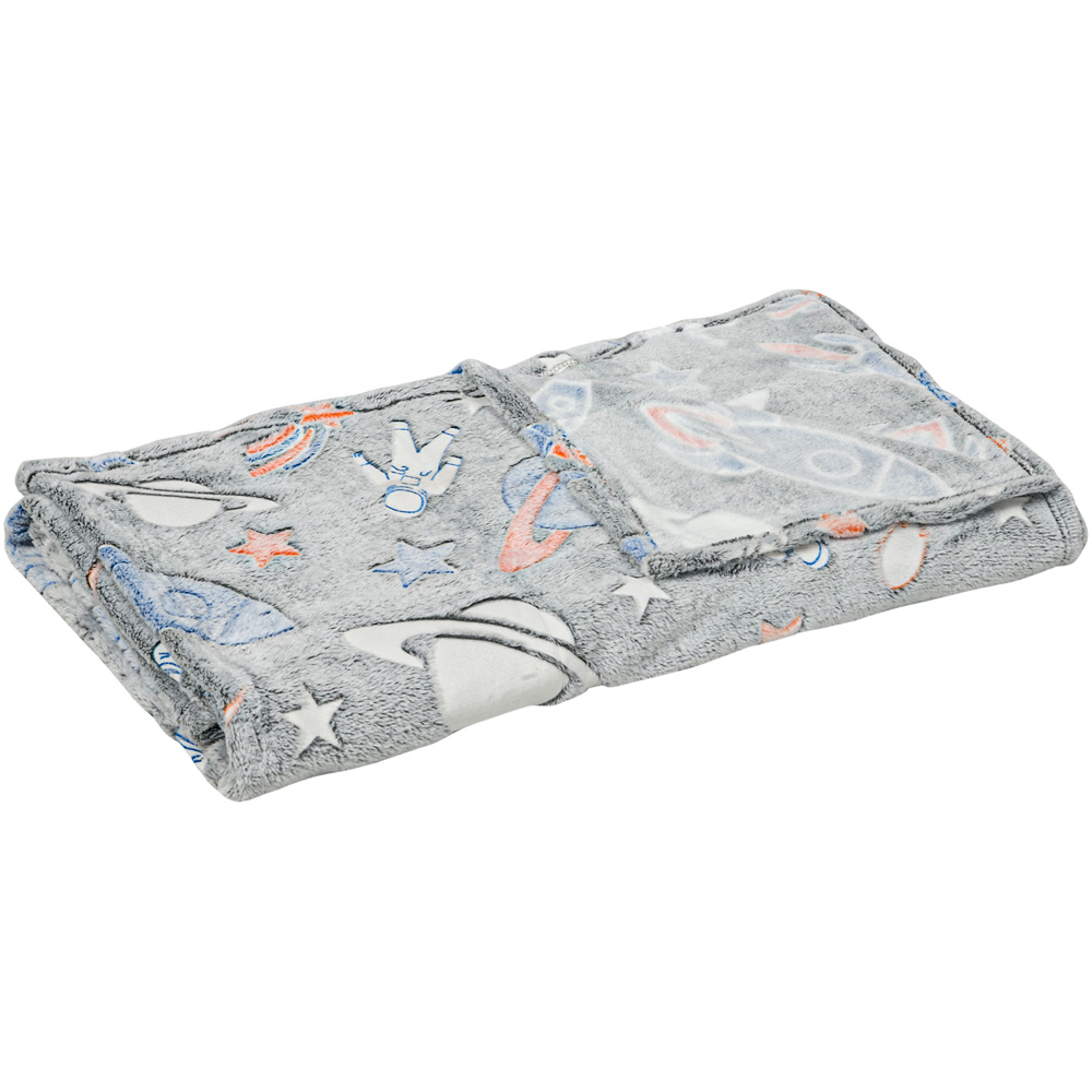 HOMCOM Kids Galaxy Stars Luminous Grey Fleece Blanket 203 x 152cm Image 1