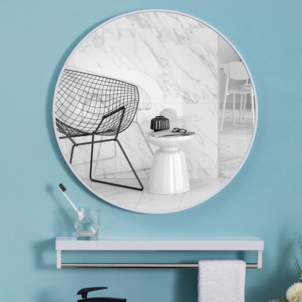 Living and Home White Frame Nordic Wall Mounted Bathroom Mirror 40cm Image 2