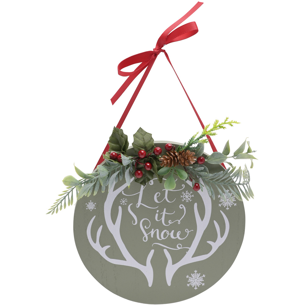 The Christmas Gift Co Green Let It Snow Slogan Plaque Image 1