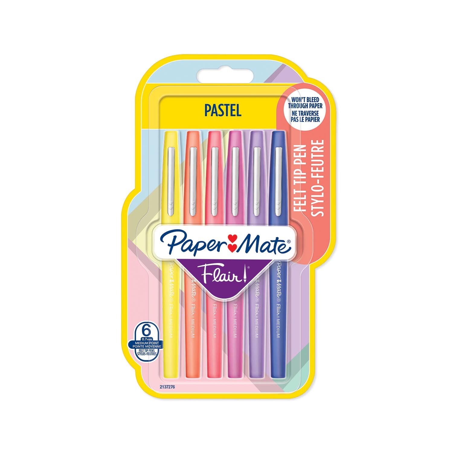 Pack of Six Papermate Flair Felt Tip Pens - Pastel Image