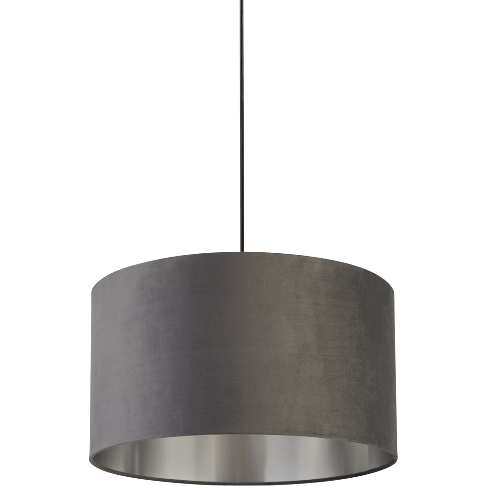 Lighting Collection Dark Grey Silver Inner Velvet Drum Shade 50cm Image 1