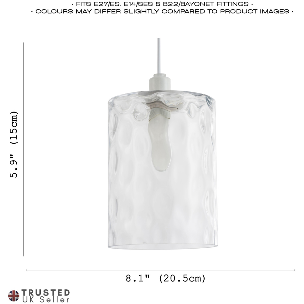 Happy Homewares Rectangular Hammered Clear Glass Pendant Lamp Shade Image 7