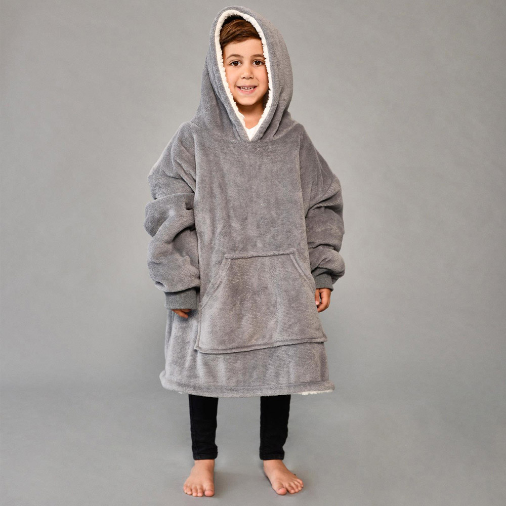 Sienna Charcoal Grey Soft Sherpa Oversized Wearable Hoodie Blanket Image 2