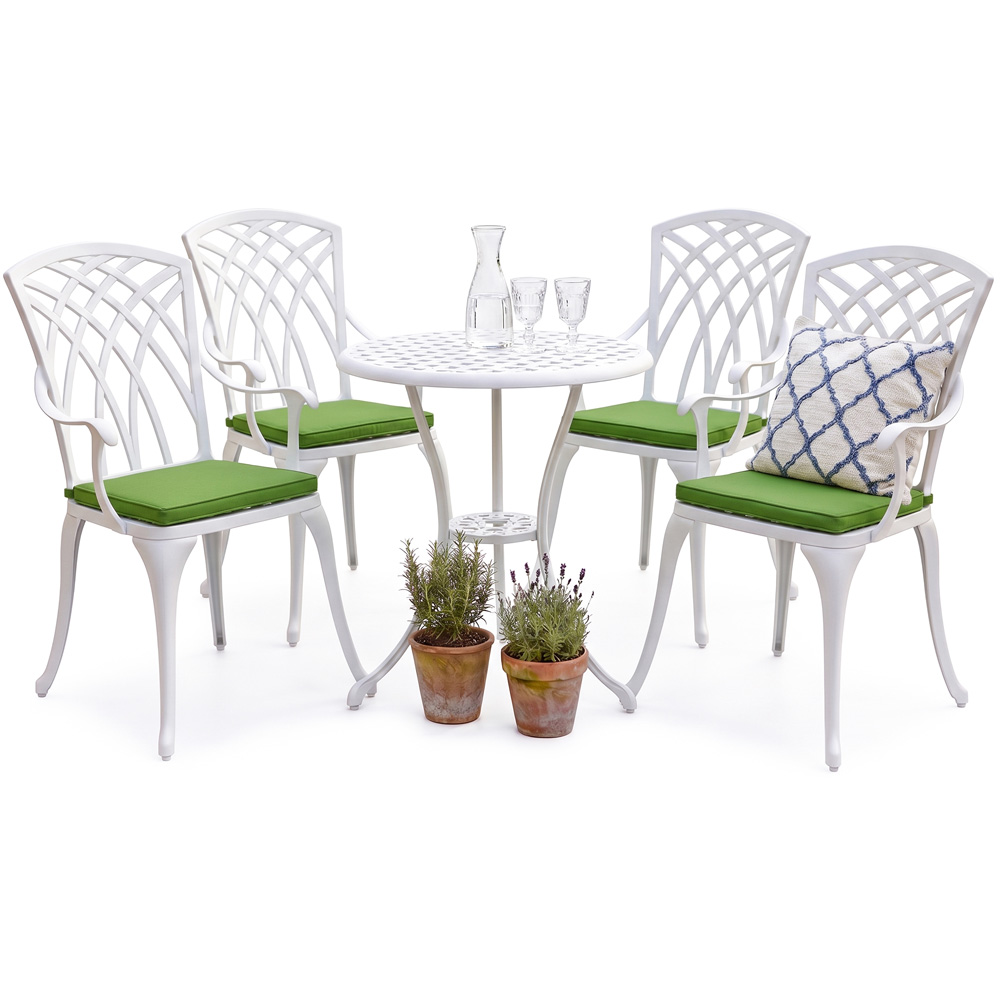 Centurion Oshowa 4 Seater White and Green Cast Aluminium Garden Bistro Set with Cushions Image 2