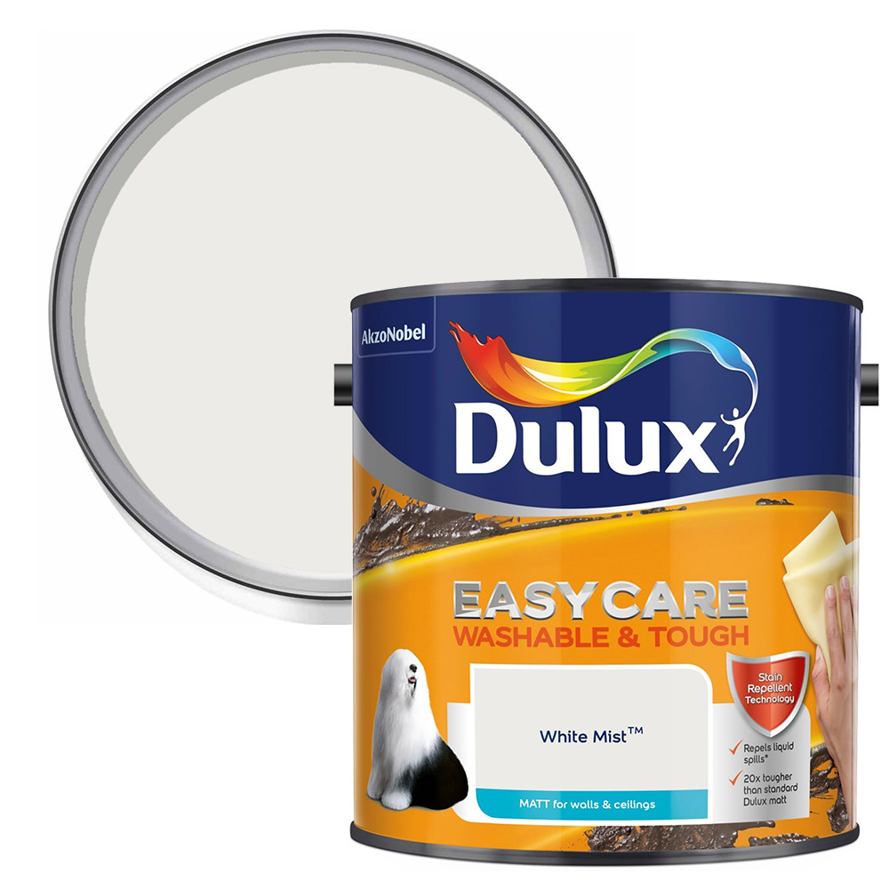 Dulux Easycare Washable & Tough White Mist Matt Emulsion Paint 2.5L Image 1