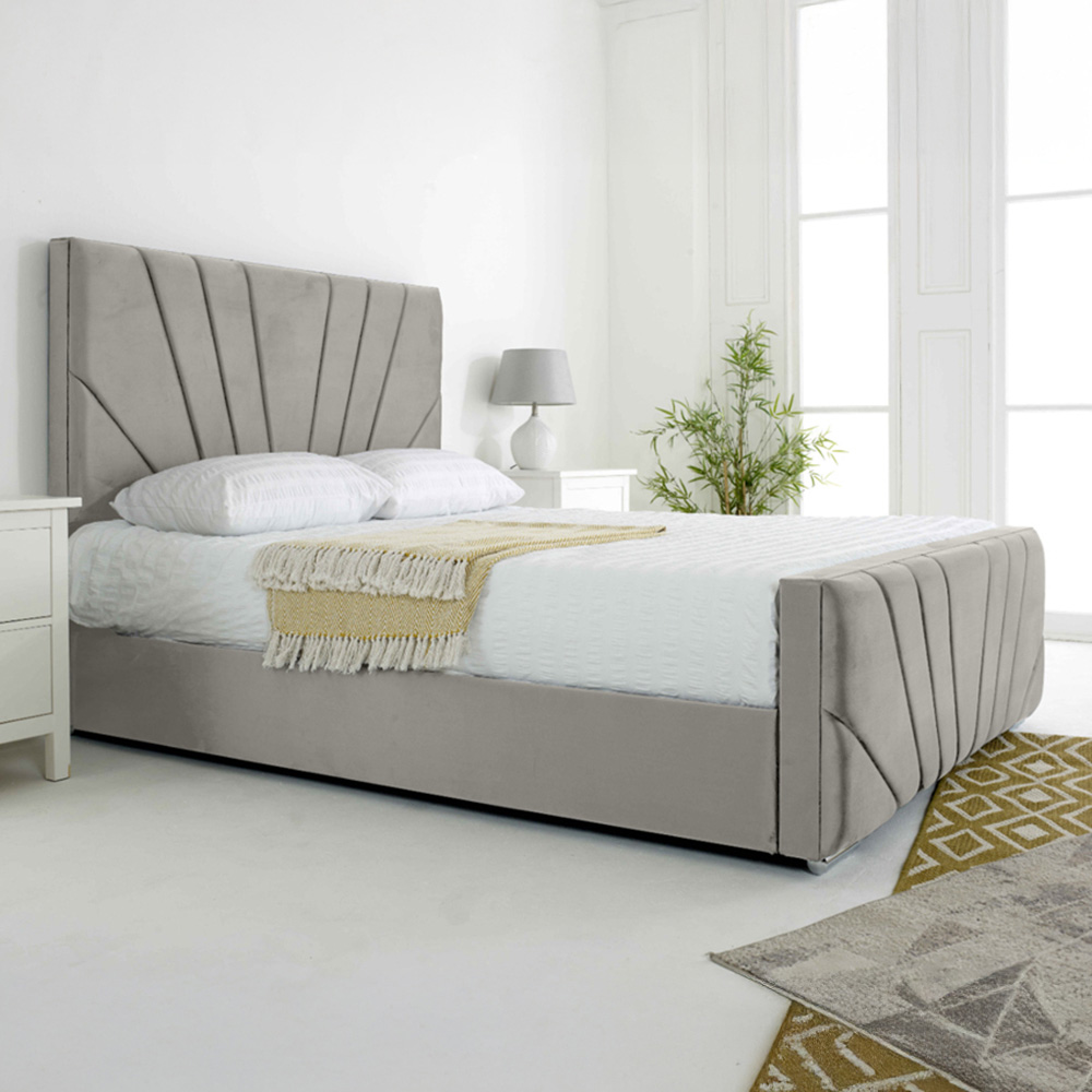 Eleganza Scarlett Single Silver Plush Velvet Bed Frame with Headboard and Footboard Image 1
