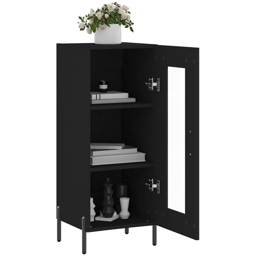 vidaXL Single Glass Door 3 Shelf Black Wooden Sideboard Image 4