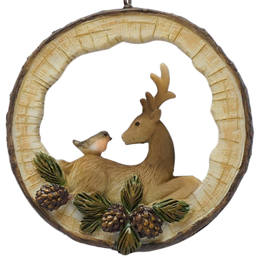 The Seasonal Gift Co. Sitting Reindeer Wood Effect Hanging Decoration Image 2