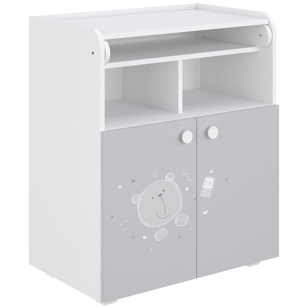 Kudl 700 Kids 2 Door 2 Shelf White and Grey Teddy Dresser with Changing Board Image 2