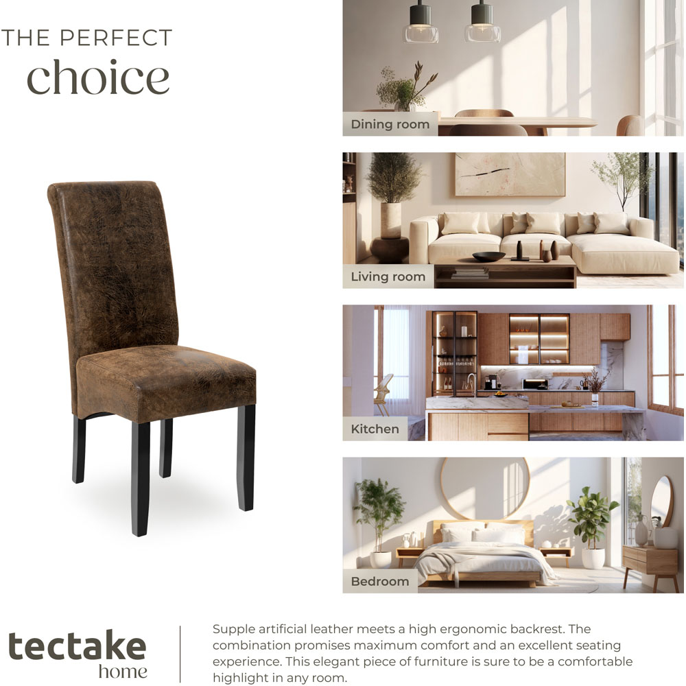 tectake Set of 2 Antique Brown Faux Leather High Backrest Dining Chair Image 7