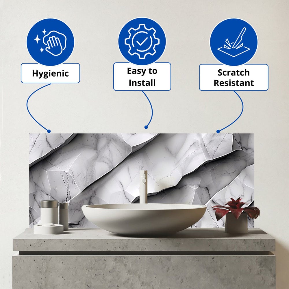 Warren Reed Designer Modern Grey Marble Effect Bathroom Splashback 25 x 60cm Image 3