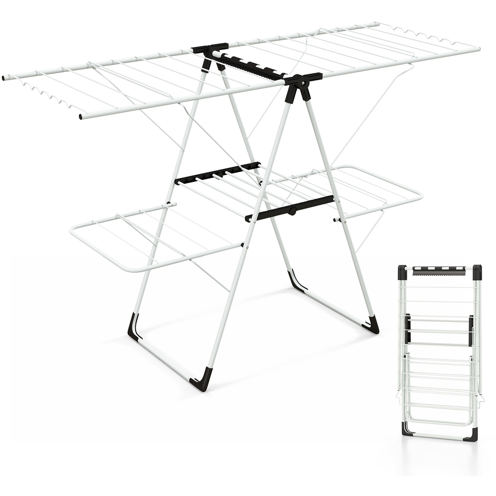 Costway 2 Tier Foldable Laundry Drying Rack with Adjustable Wings and Clips Image 3