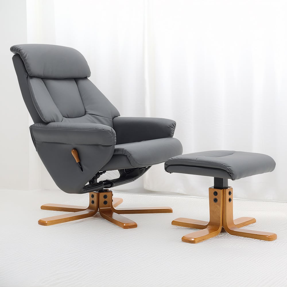 Living and Home Dark Grey Linen Duck Foot Base Swivel Recliner with Ottoman Image 1