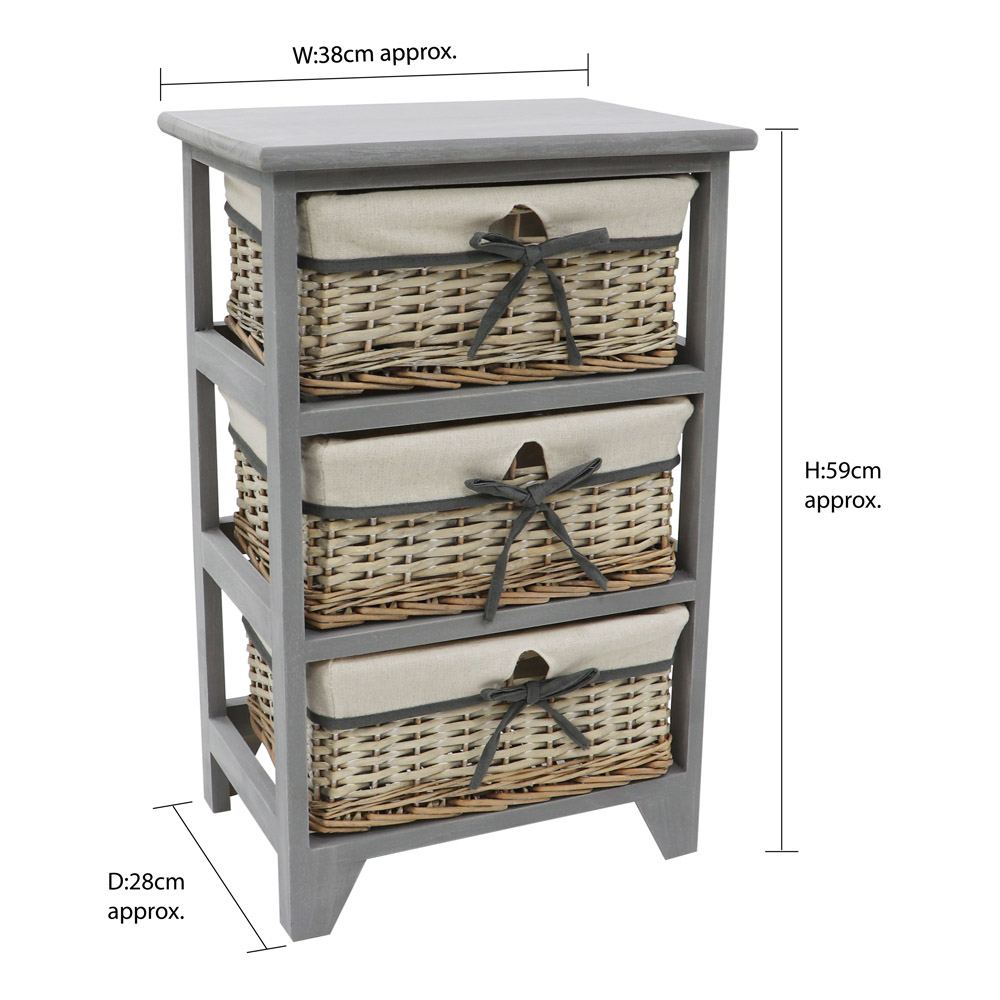 JVL Sherborne Matt Grey 3 Drawer Willow Storage Unit Image 7