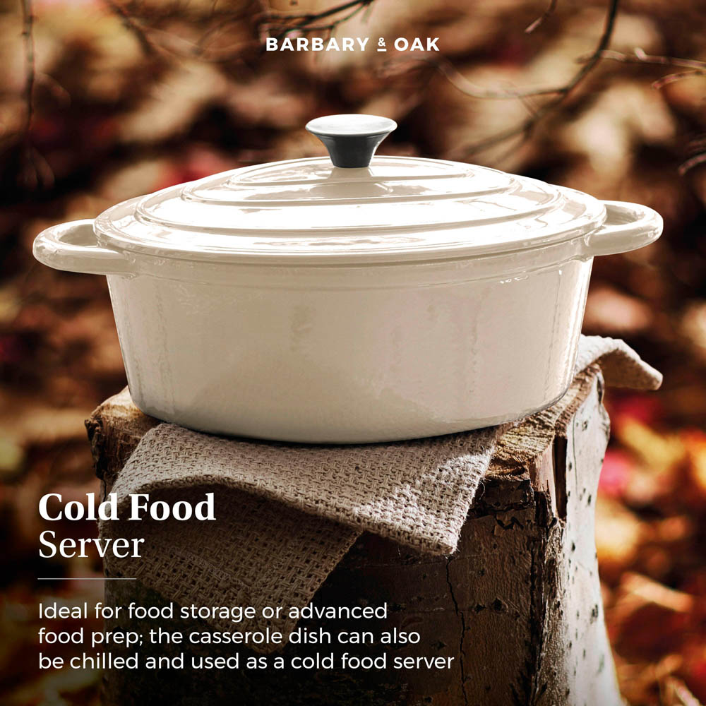 Barbary & Oak 29cm Camembert Cream Cast Iron Oval Casserole Dish with Domed Lid Image 5