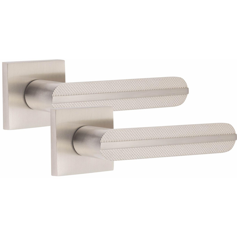 Golden Grace Square Rose Satin Nickel Finish Modern Lima Design Door Handle Set 6 Pack Image 2