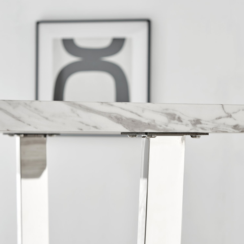 Furniturebox Solo Cesano 6 Seater Dining Set White Marble Effect and Cream Image 5