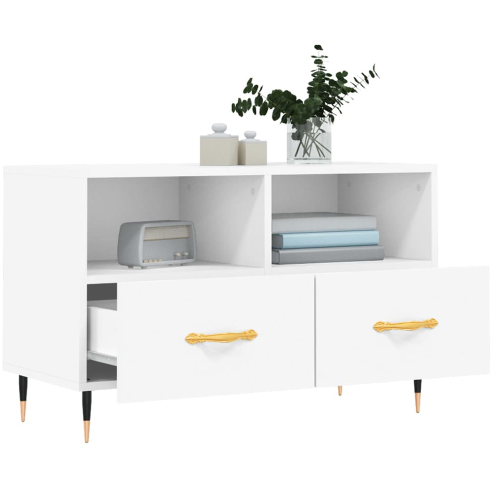 vidaXL 2 Drawer 2 Shelf White Wooden TV Cabinet Image 9
