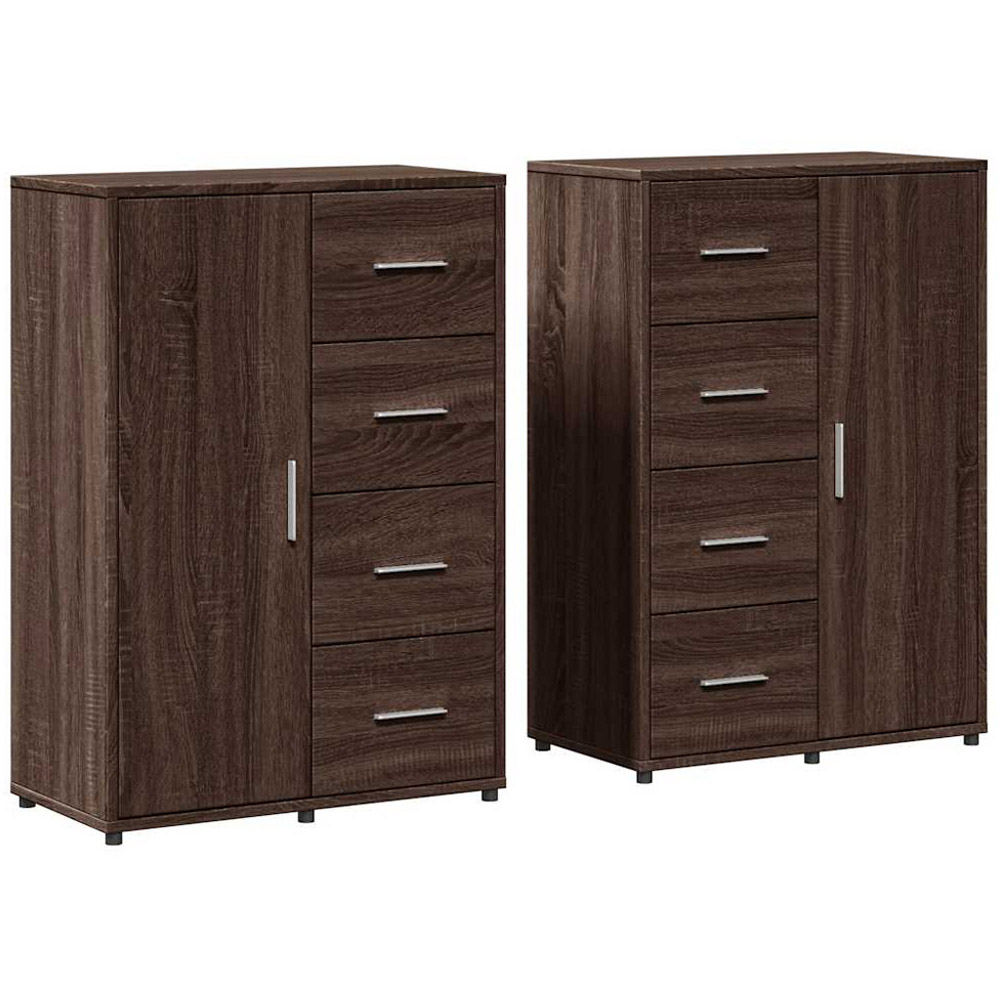 vidaXL Single Door 4 Drawer Brown Oak Sideboard Set of 2 Image 2