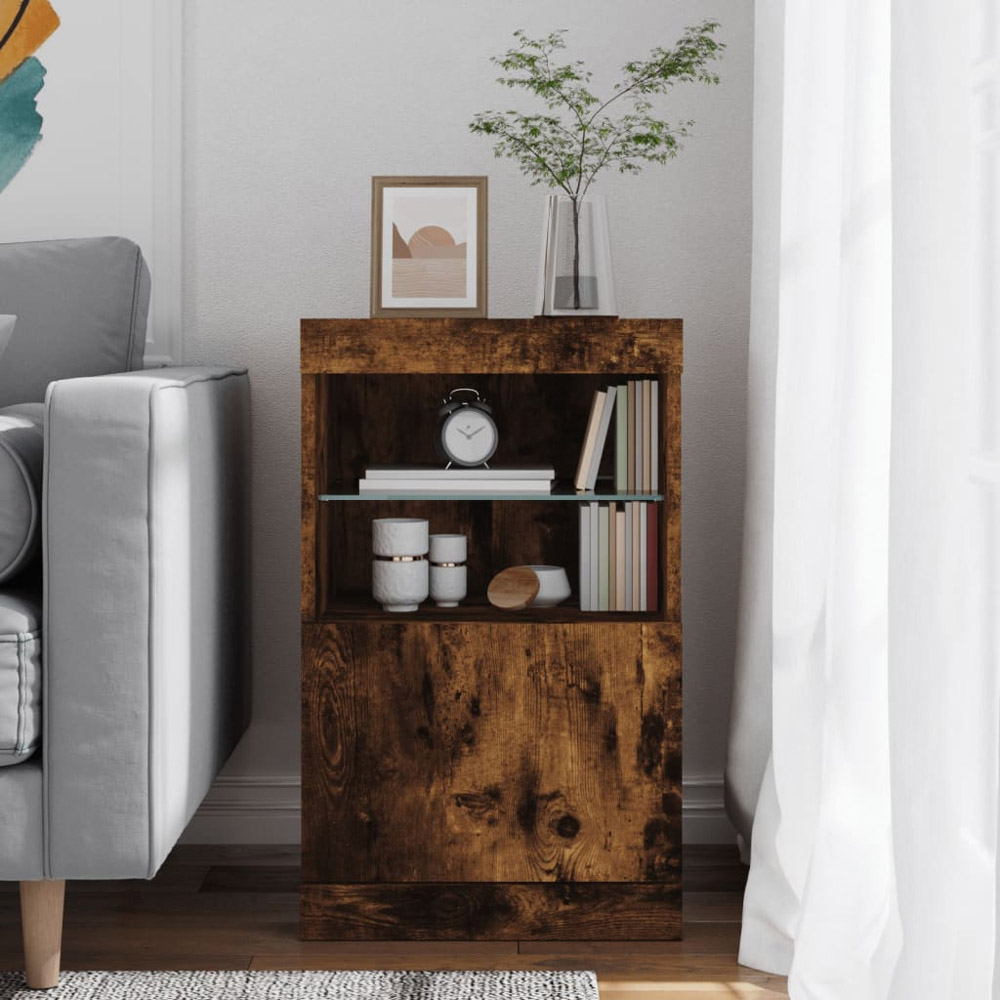 vidaXL Single Door 2 Shelf Smoked Oak Sideboard Image 4