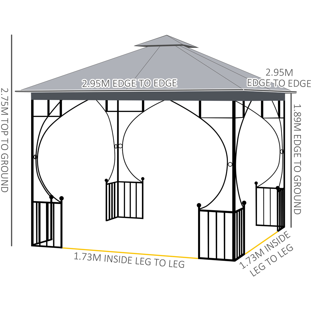 Outsunny 3 x 3m Light Grey Steel Frame Gazebo with Mesh Curtains Image 7