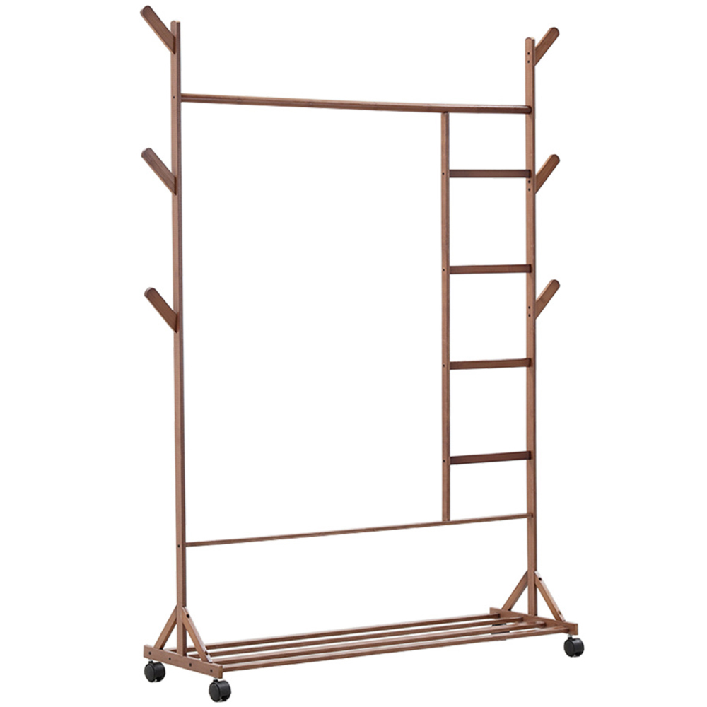 Living And Home SW0372 Natural Bamboo Freestanding Clothing Rack With Storage Shelf Image 1