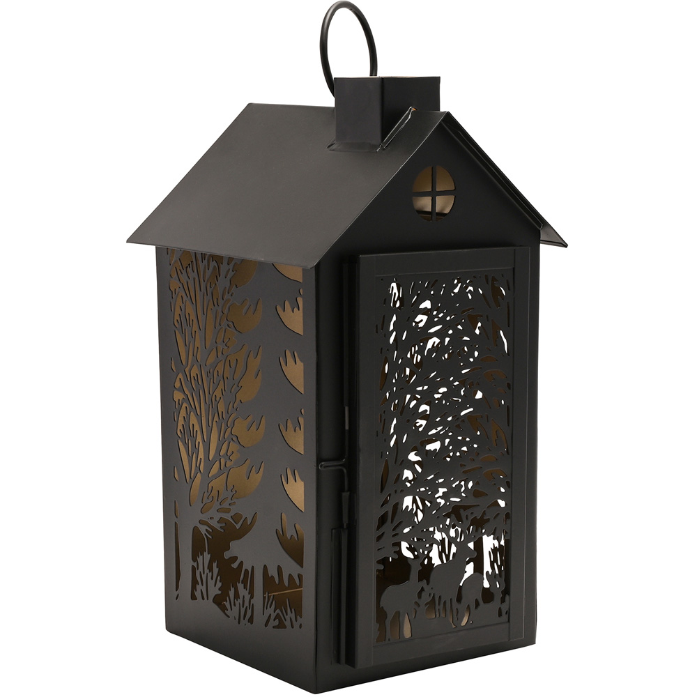 The Christmas Gift Co Black Medium Stag Silhouette House Lantern Image 2