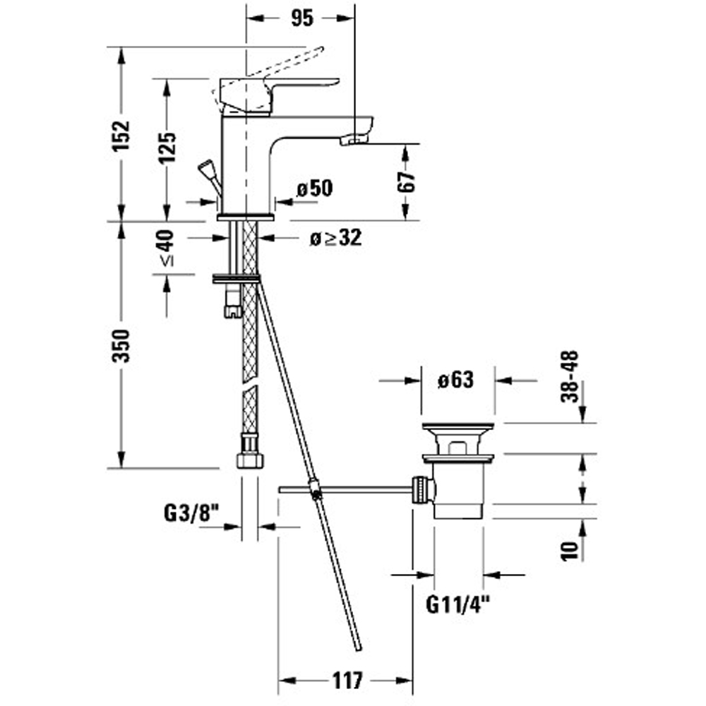 Duravit D-Code Single Lever Small FreshStart Chrome Basin Mixer with MinusFlow and Waste Lever Image 2