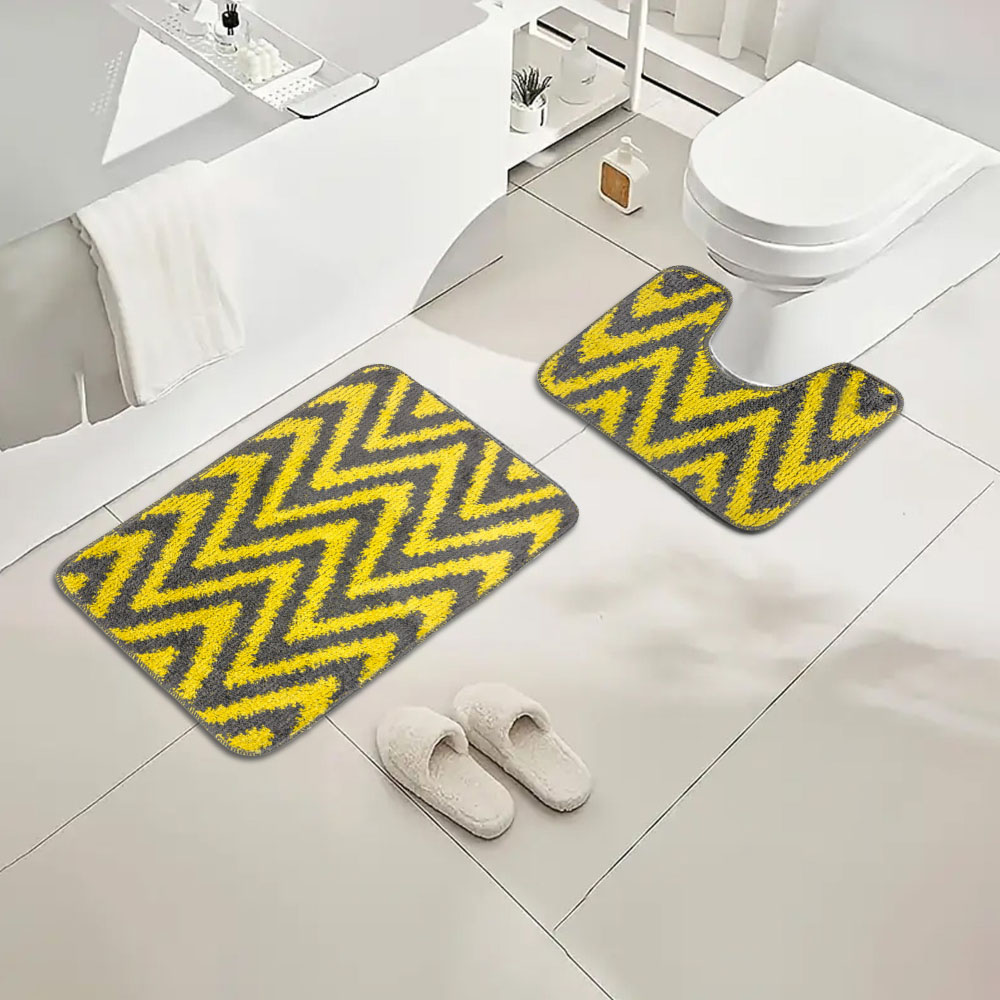 Velosso Chevron Stripe Ochre Bath Mat Set Image 2