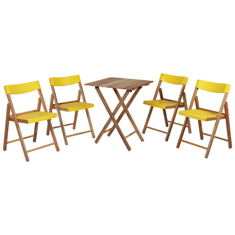 Tramontina Teak Wood 4 Seater Folding Bistro Set Yellow Image 2