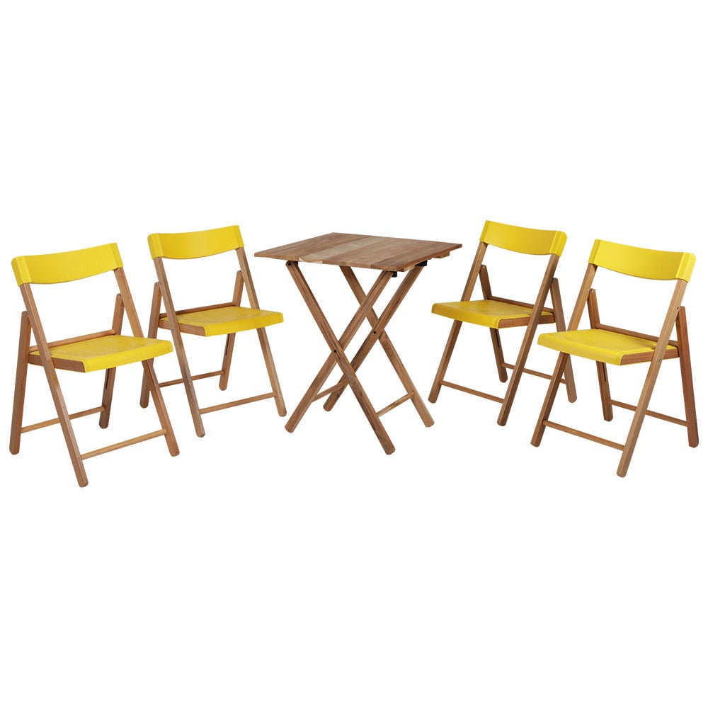 Tramontina Teak Wood 4 Seater Folding Bistro Set Yellow Wilko