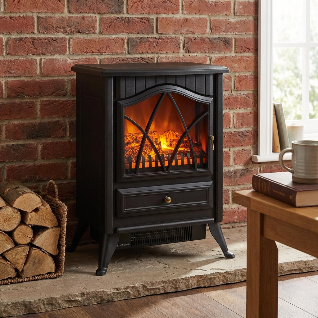 Black Freestanding Log Effect Stove Image 5