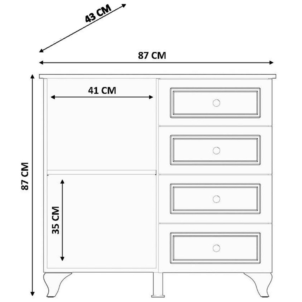 Evu MAISON Single Door 4 Drawers White Cabinet Image 6