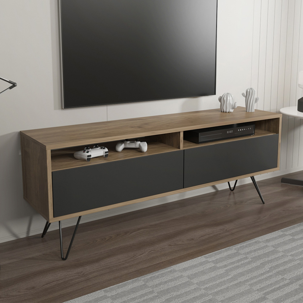 Decorotika Flay 2 Door 2 Shelf Walnut and Black TV Unit Image 1