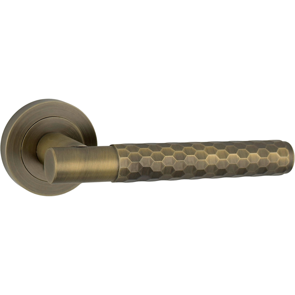 AXS Hardware Montana Antique Brass Knurled Door Handles on Rose Image 3