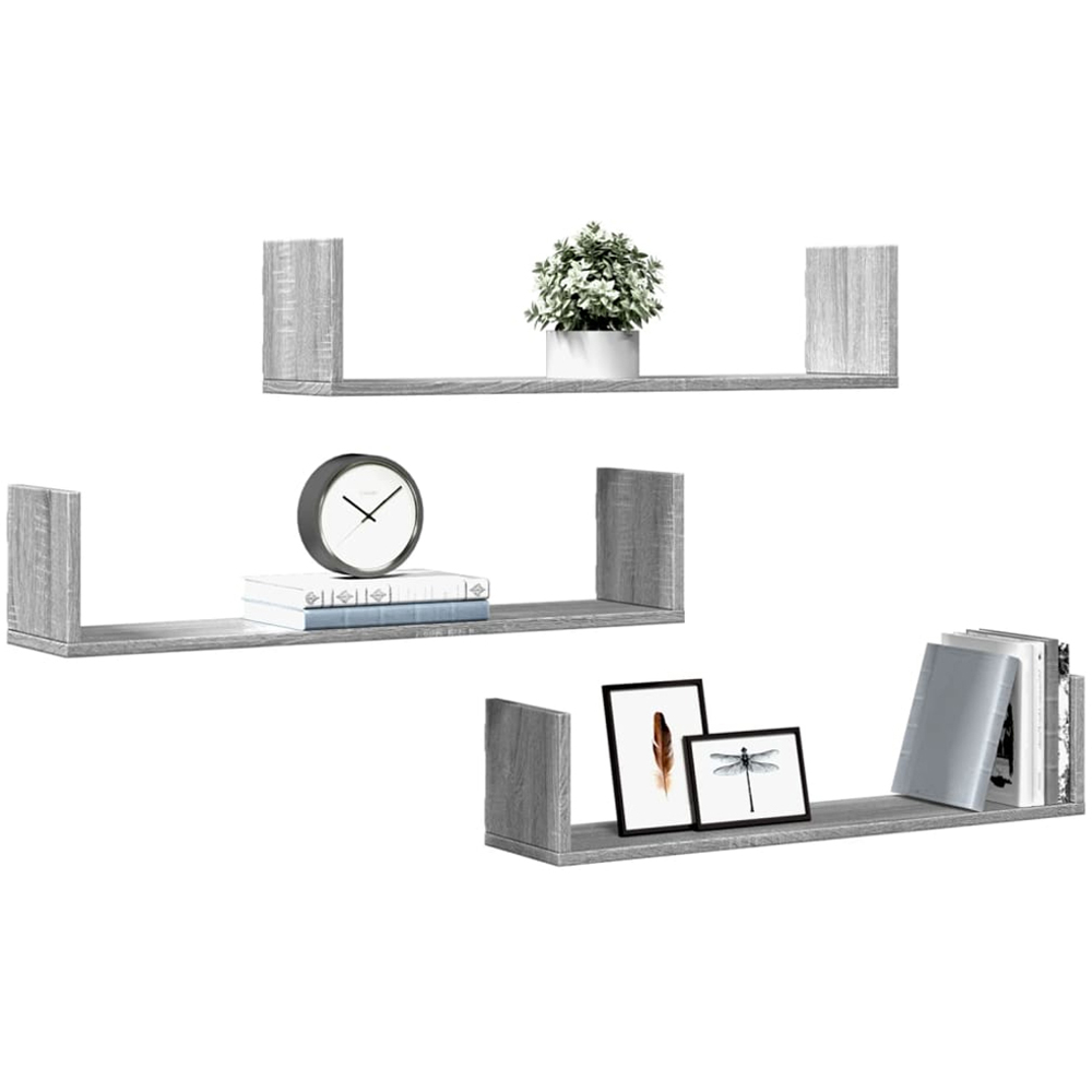 vidaXL 80 x 18 x 18cm Set of 3 Grey Sonoma Wall Shelf Image 2
