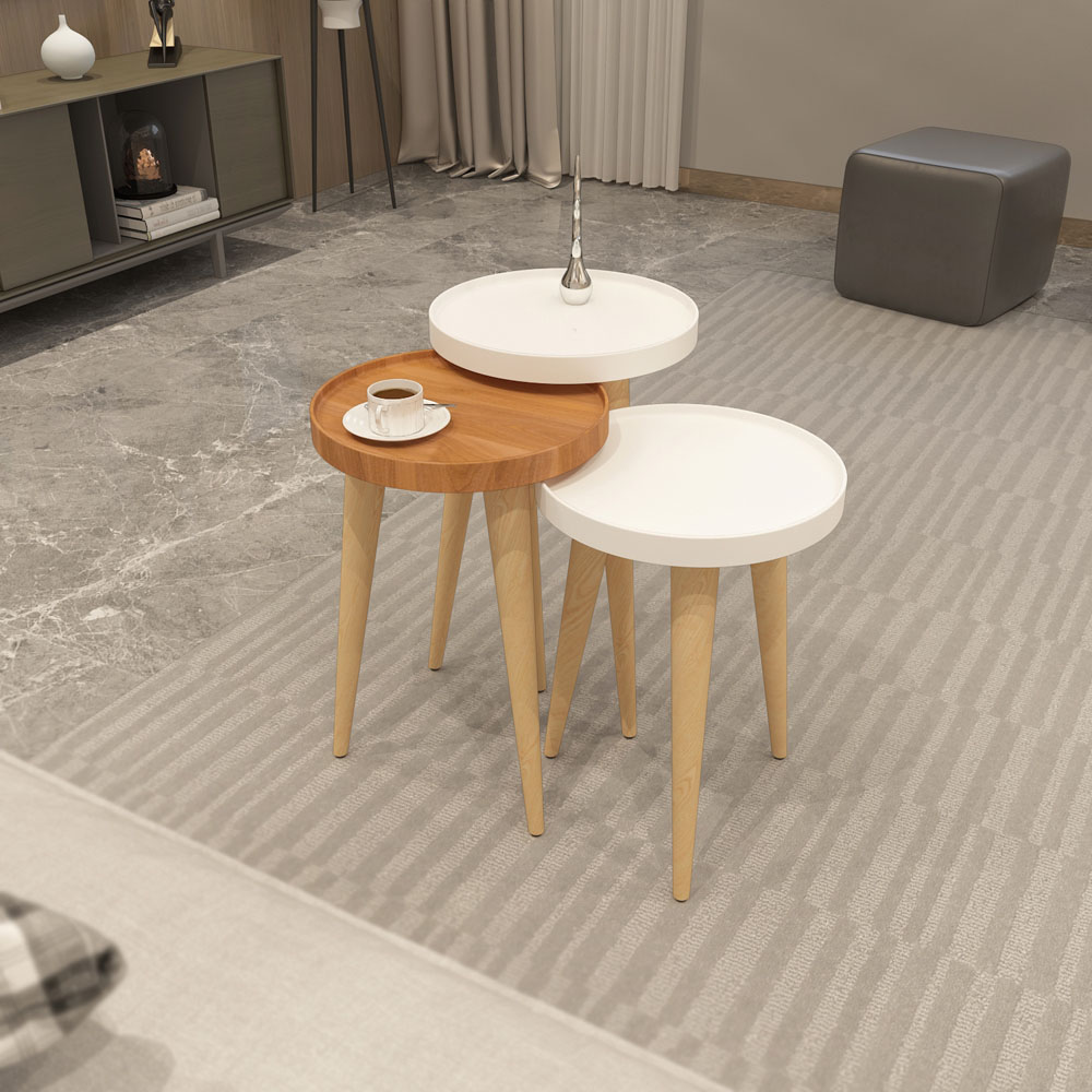 Decorotika Piscina White and Walnut Nest of Coffee Tables Set of 3 Image 4