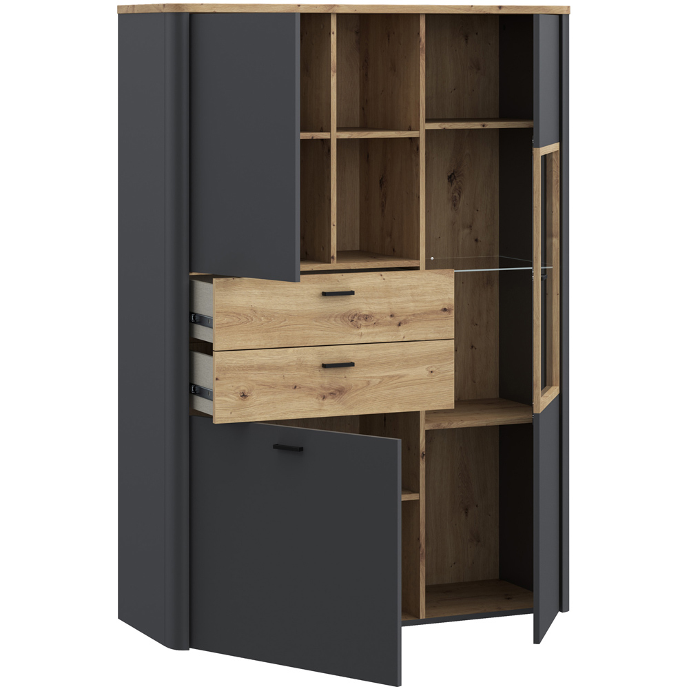 Florence Klara 3 Door 2 Drawer 2 Shelf Grey and Oak Glass Display Cabinet Image 4
