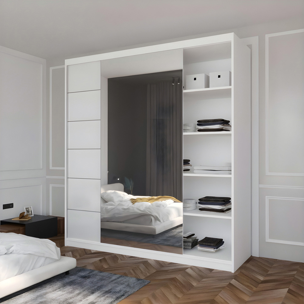 Sliding Wardrobes 4U Infinity 2 Door White High Gloss Mirrored Wardrobe 180cm Image 2