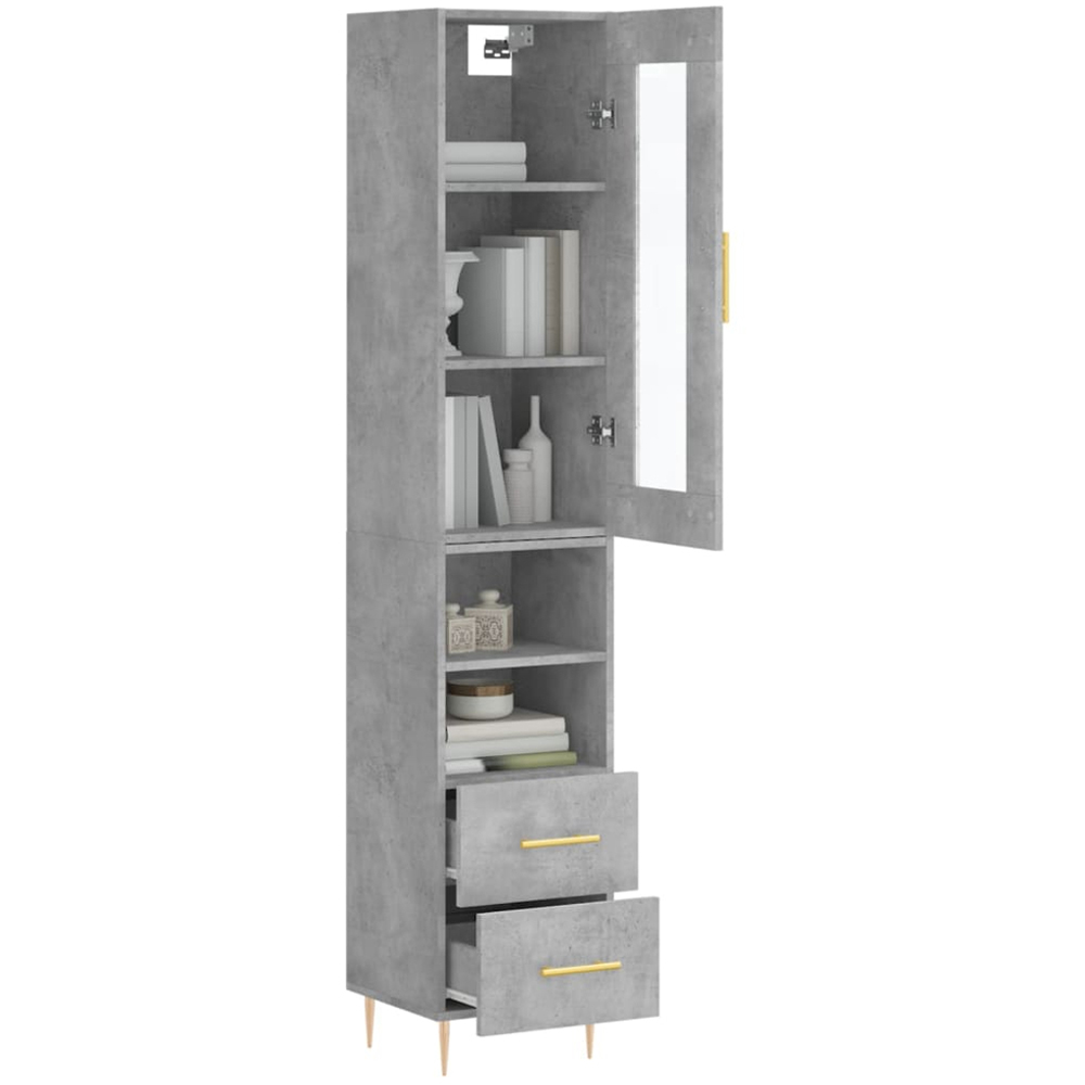 vidaXL Single Glass Door 2 Drawer 2 Shelf Concrete Grey Highboard Image 3