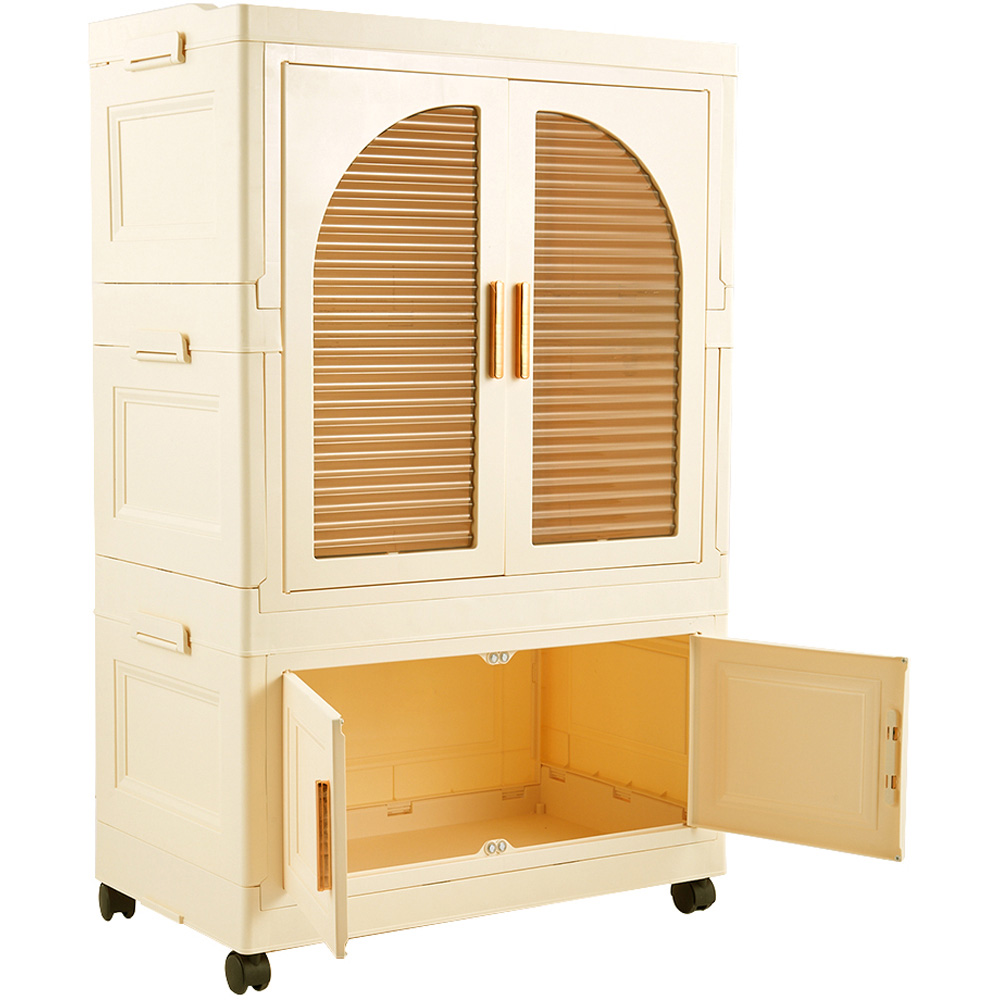 Living and Home 4 Door Cream and White Plastic Foldable Nursery Wardrobe with Wheels Image 3