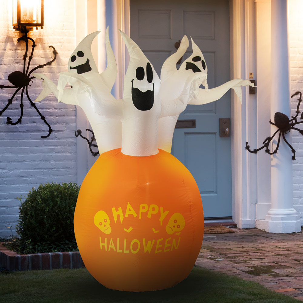 Arlec Halloween 6ft White LED Inflatable Pumpkin with Three Ghosts Image 2