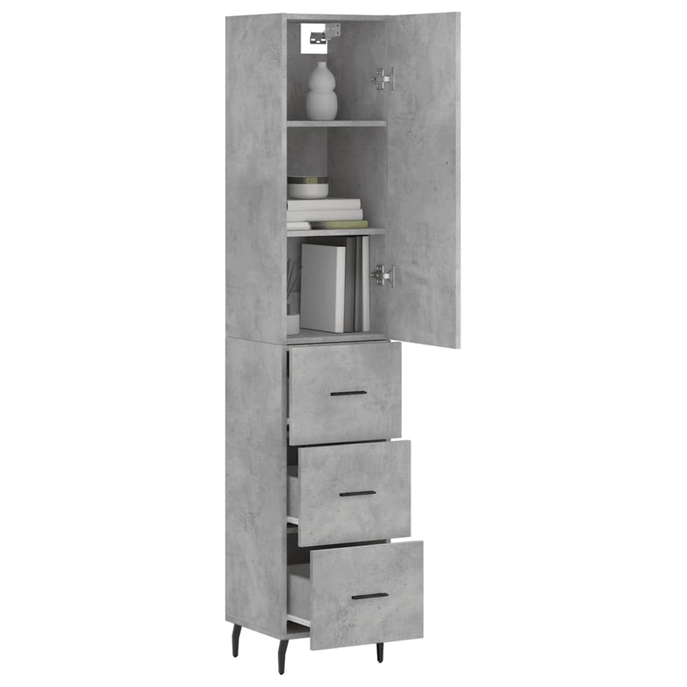 vidaXL Single Door 3 Drawer Concrete Grey Highboard Image 3