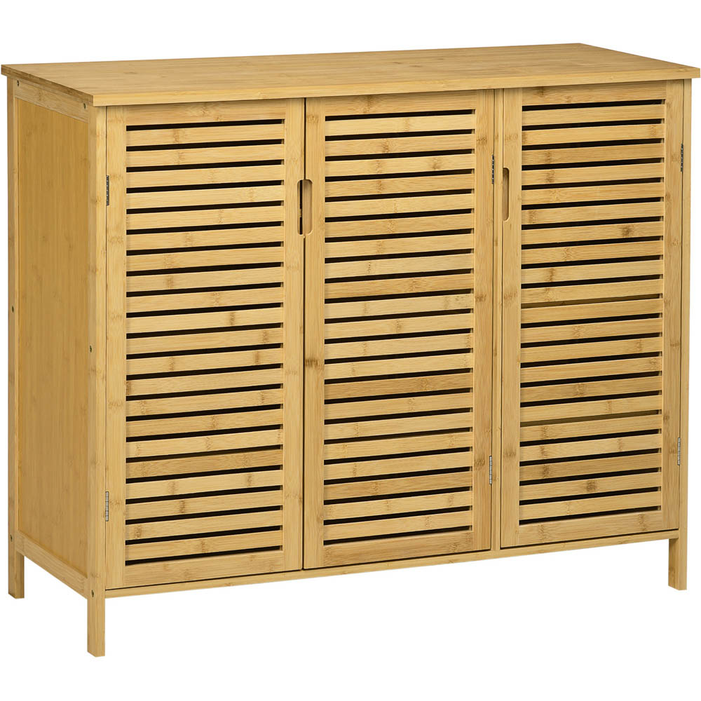 Portland 3 Door Natural Rustic Adjustable Slatted Shoe Cabinet Image 2