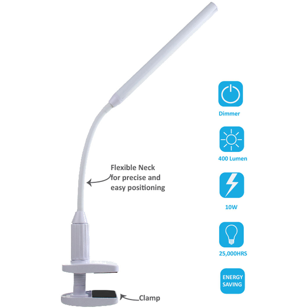 Sewing Online SO1240 White Single Tube Dimmable LED Table Lamp with Clamp and Adjustable Brightness Image 2